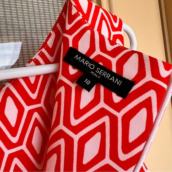 Mario Serrani Red white Geometric Print Midi Sleepless Dress Size 10 - Picture 7 of 15